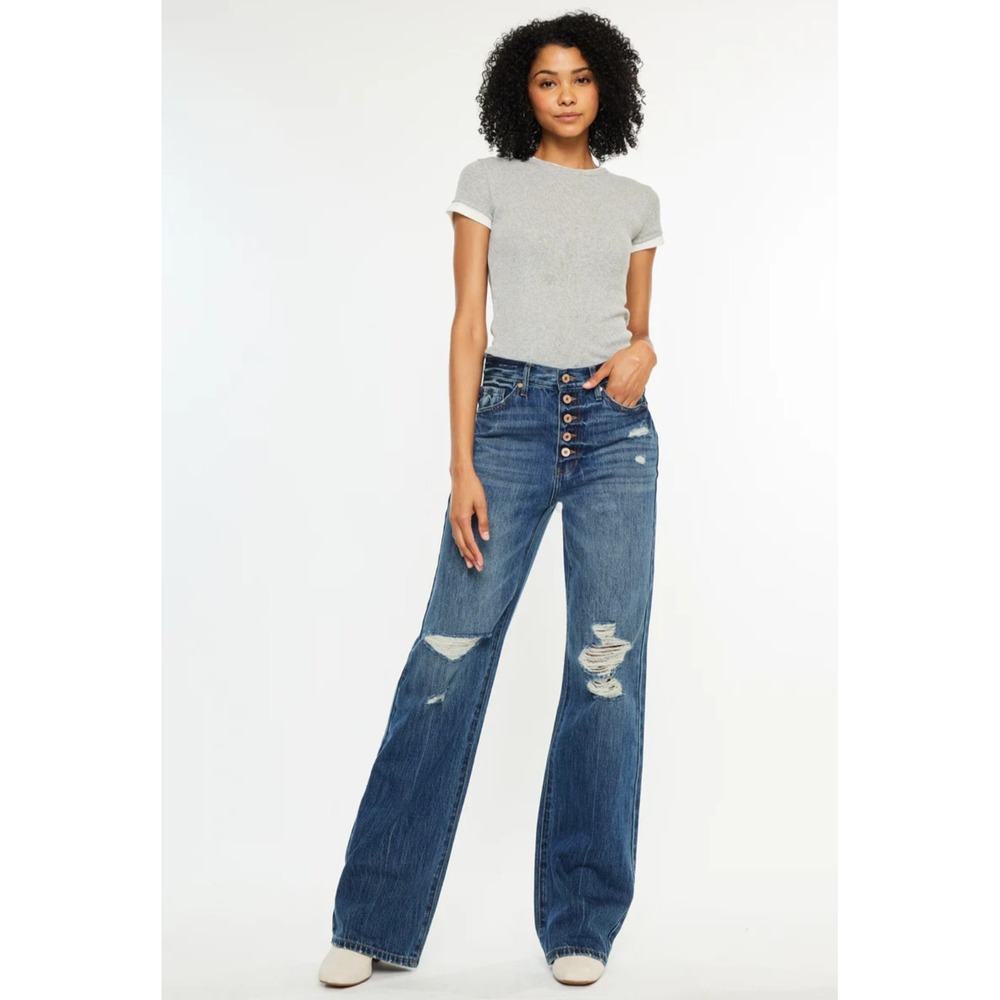 Kancan‎ Ariena NWT Ultra High Rise 90's Flare Jeans Distressed Size 5(28") X 28"